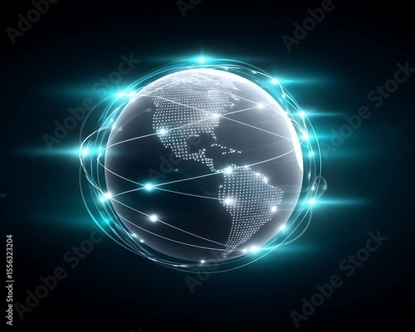 Fototapeta Global network graphic, digital world map