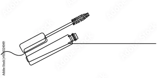 Fototapeta Mascara continuous one line art drawing, Vector abstract continuous one single simple line drawing icon of brush for applying mascara cosmetology in silhouette sketch white background, sketch style. 