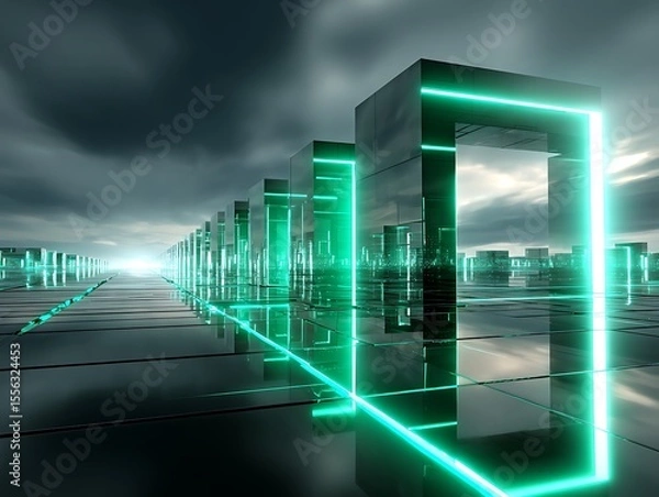 Fototapeta Futuristic pathway with glowing portals