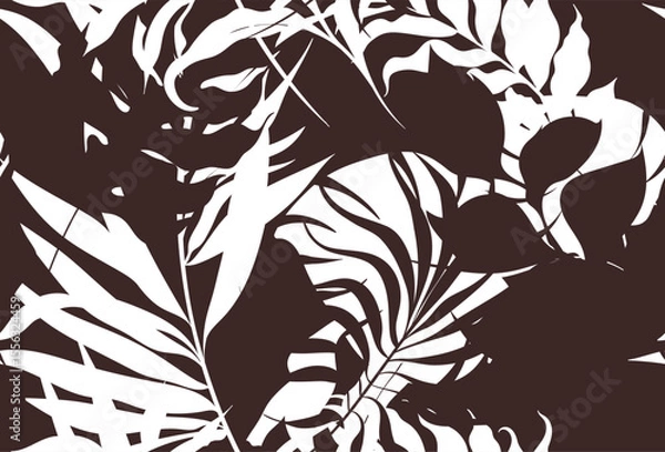 Fototapeta Tropical seamless pattern with exotic palm tree. Abstract silhouette leaves pattern design
