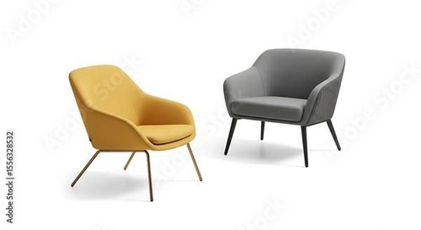 Obraz Two Modern Armchairs Isolated on White Background for Interior Design