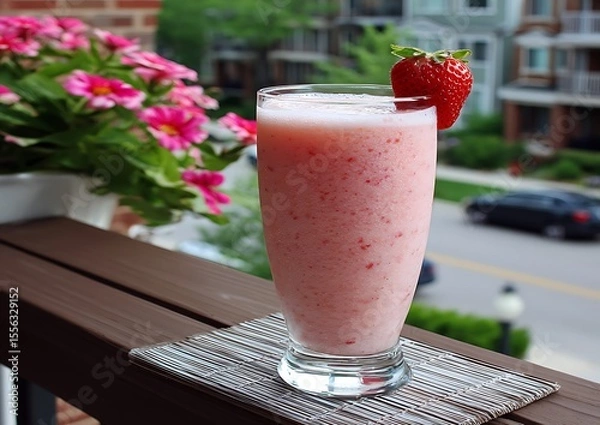 Obraz Strawberry smoothie on a patio