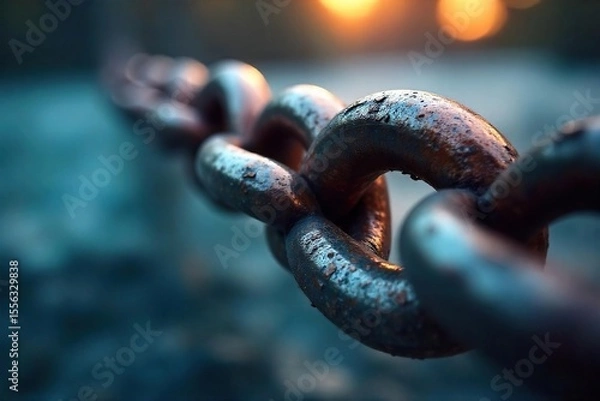 Obraz Strong Metallic Chain Link Close-Up Unity, Stability, and Interdependence