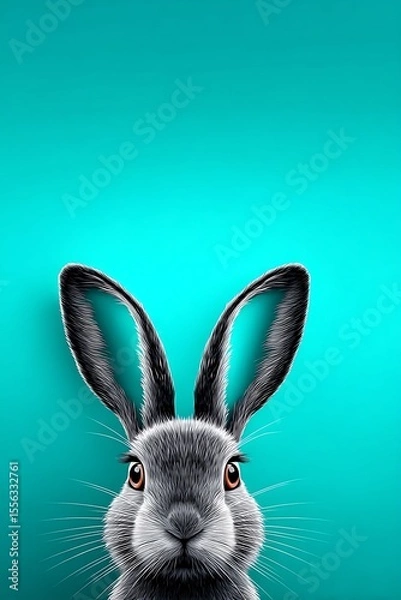 Obraz Rabbit peeking from teal background