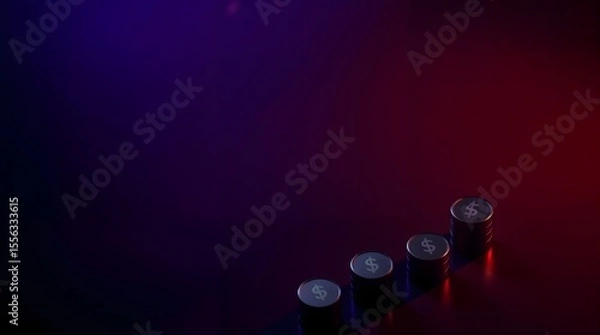 Obraz Glossy Dollar Coin Stacks on Vibrant Gradient Background