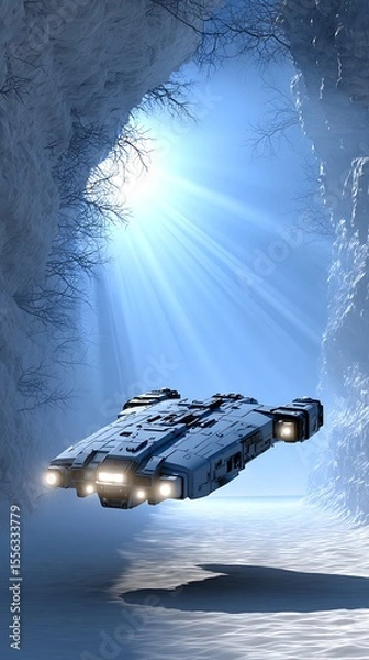 Obraz Futuristic ship in snowy cave