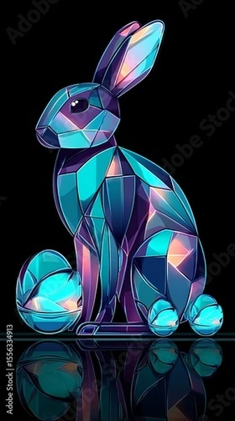 Obraz Geometric rabbit with glowing egg