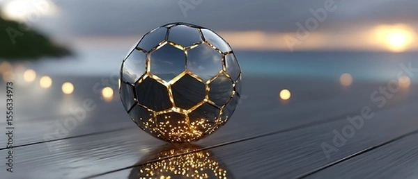 Obraz Futuristic soccer ball by the ocean
