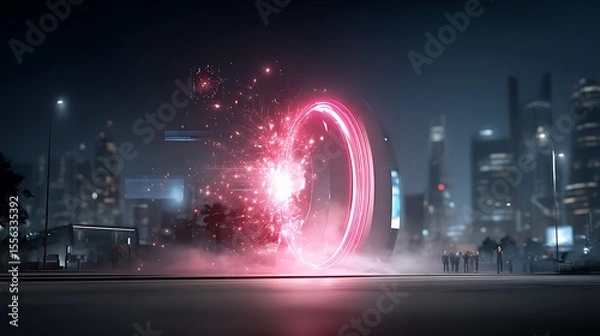 Obraz Futuristic portal in city at night