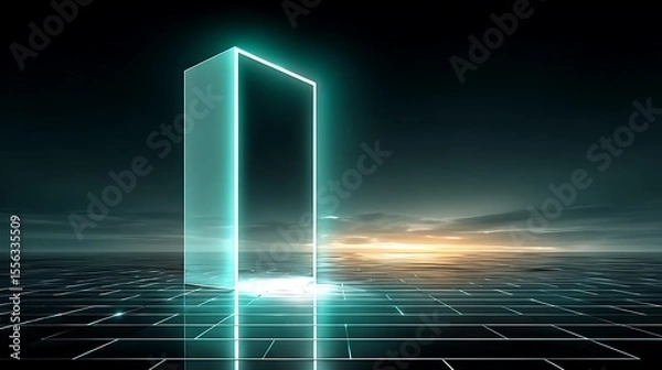 Obraz Futuristic portal on a digital landscape
