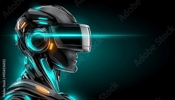 Obraz Futuristic robot head with VR headset