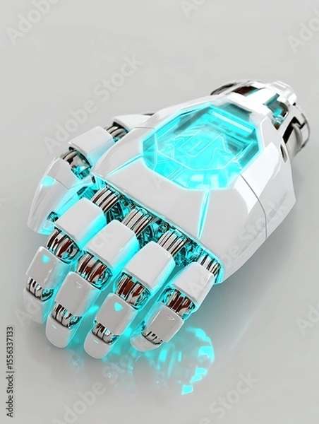 Obraz Futuristic robotic hand with glowing blue accents