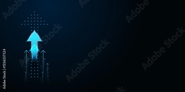 Fototapeta Technonlogy arrows up trend concepts, with light blue Upward Arrows for growing on dark background, A series of glowing, representing finance, business vector illustration