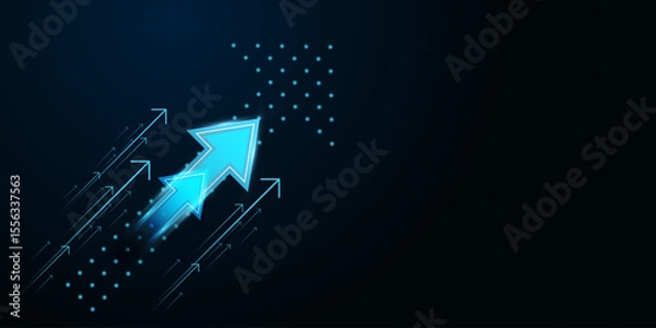 Fototapeta Gradient Glow Arrow striking oversized blue arrow with a radiant gradient effect and the Technonlogy arrows up trend concepts, with light blue Upward Arrows