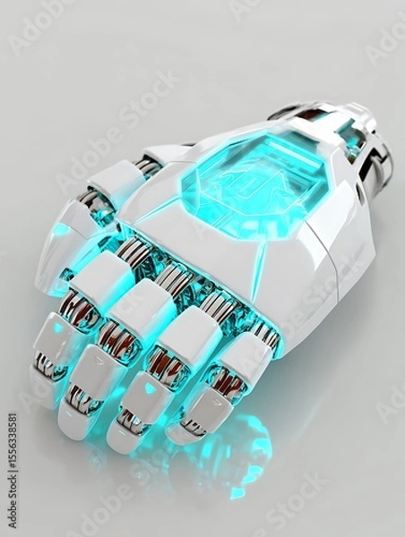 Obraz Futuristic robotic hand with glowing blue accents