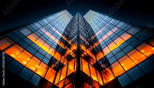 Obraz Modern skyscraper lit at night