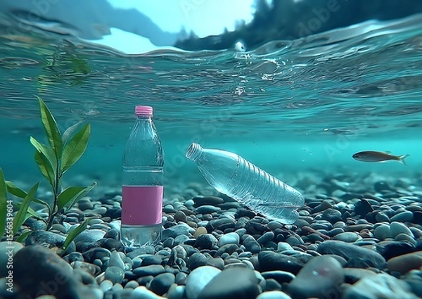 Obraz Plastic bottles litter underwater riverbed