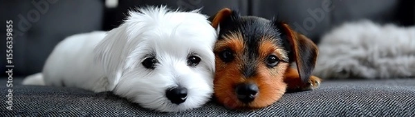 Obraz Two Puppies on a Sofa