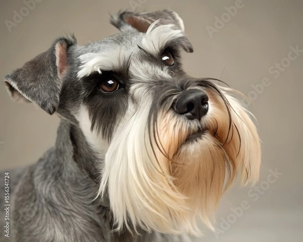 Obraz Miniature Schnauzer with a Beard and Eyebrows Looking Curious
