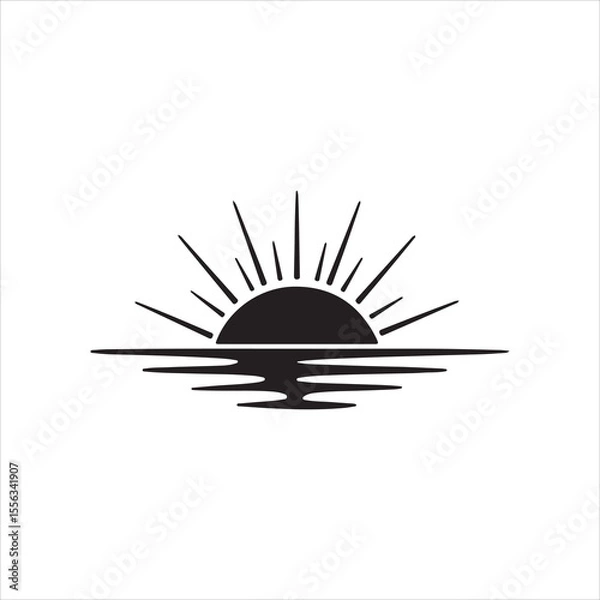 Obraz Stylized sunrise over calm water reflecting light rays