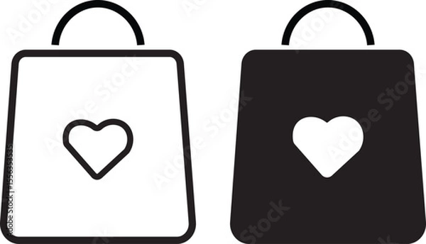 Fototapeta Shopping Bag Icon with Love Heart Symbol. shopping bag heart design,valentines day gifts, heart icon sign vector,
