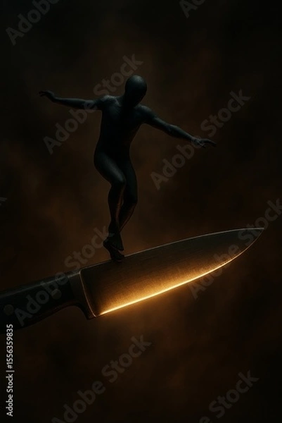 Obraz Figure balancing on a knife's edge, a metaphor for risk and precision