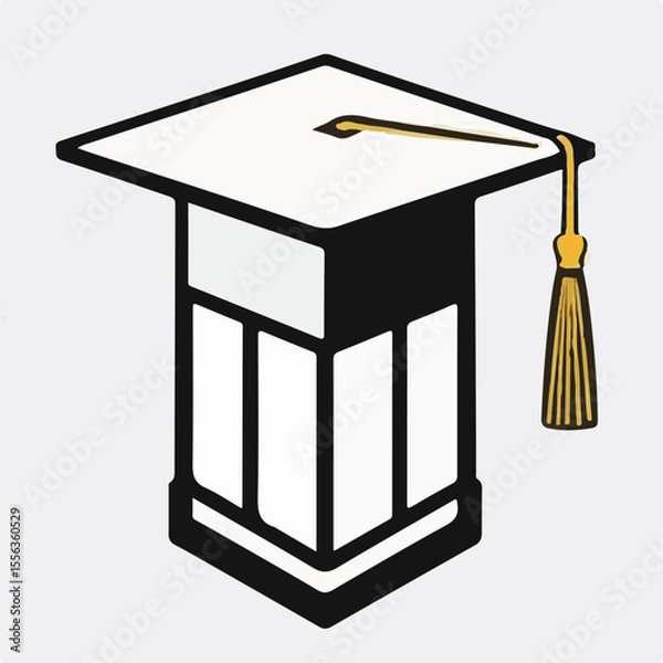 Fototapeta A stylized white graduation cap with a golden tassel, featuring a structured base, against a light grey background.