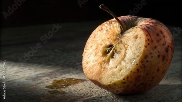 Obraz Close-up of rotting fruit half in shadow — texture and realism without repulsion