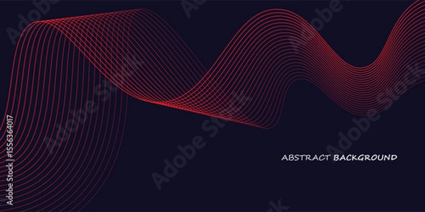 Fototapeta Abstract red wave line pattern on dark blue background. Futuristic technology concept.
