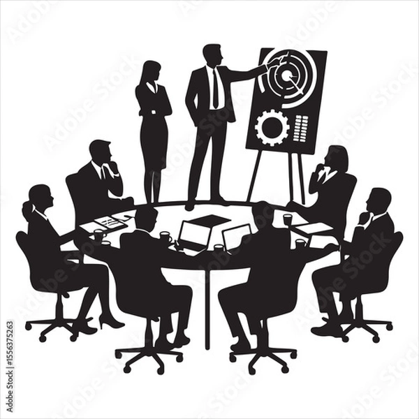 Obraz Silhouette of planning strategy meetings , goal setting  ,  vector black color  , solide white colour background 