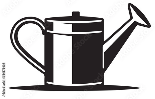 Fototapeta A black and white graphic of a traditional watering can, with a handle and spout, on a white background.