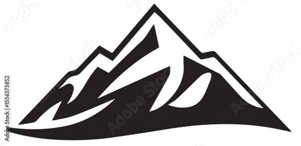 Fototapeta A minimalist black silhouette of jagged mountains with snow-capped peaks against a white background.