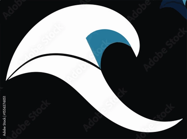 Fototapeta A stylized white wave with a teal accent curves dynamically against a black background, suggesting motion and fluidity.