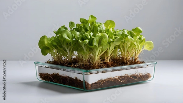 Fototapeta Growing Fresh Lettuce in a Hydroponic Garden, Indoor, Photography, Bright Environment, Top View, Sustainable Agriculture