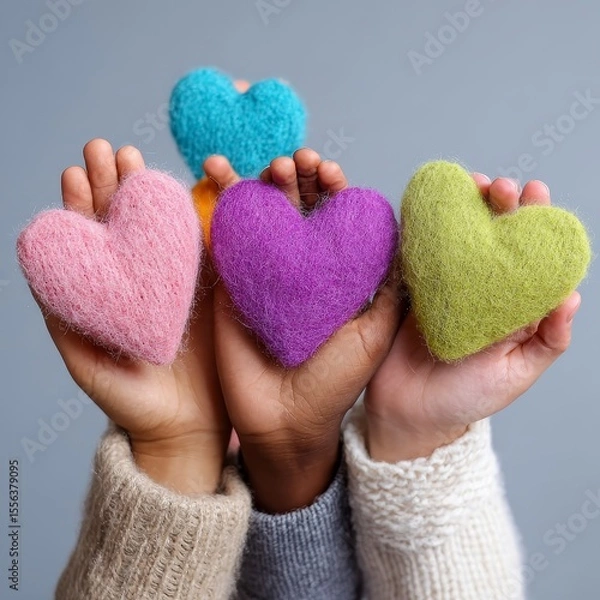 Obraz Positive kindness day a heartwarming scene of three pairs of hands holdi