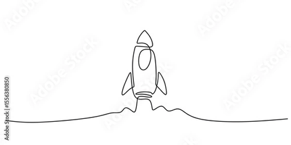 Fototapeta Rocket Launch One Line Drawing for Startup Success Symbol