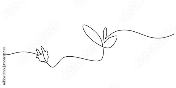 Fototapeta Eco Plug One Line Drawing for Energy Saving Concept Icon