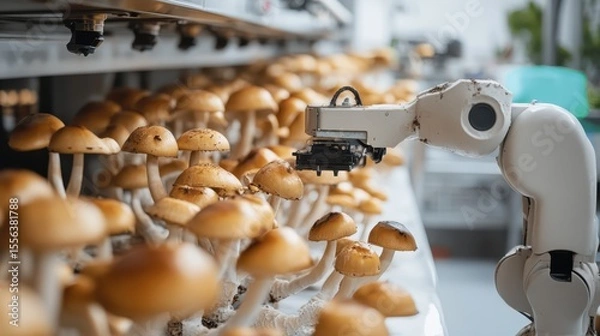 Fototapeta Autonomous Robot Harvesting Mushrooms in Indoor Farm Environment