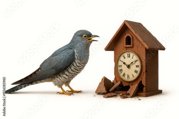 Obraz The cuckoo stands next to the broken clock.