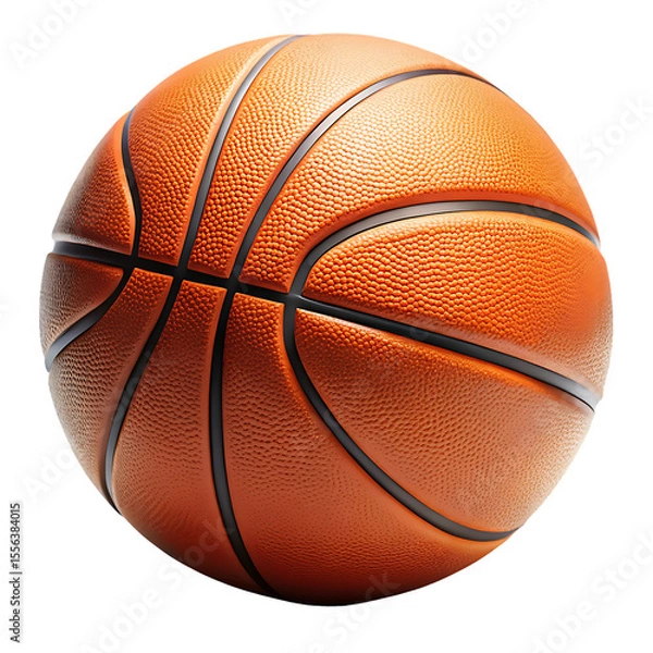Fototapeta Close up of an orange basketball with black seams in studio lighting isolated on a transparent background