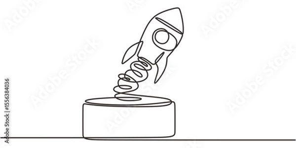 Fototapeta Rocket Launch One Line Drawing for Startup Growth Concept