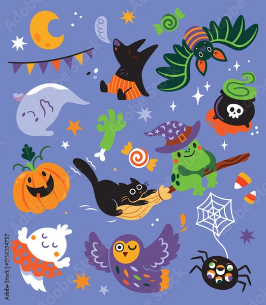 Fototapeta Print design. Spooky season with cartoon funny characters. Vector illustration