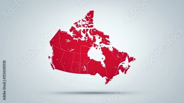 Fototapeta Canada outlined in a striking red silhouette showcasing its unique geography and provinces