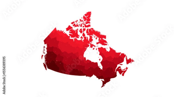 Fototapeta Map of Canada represented as a red silhouette highlighting its distinct geographical features and regions clearly