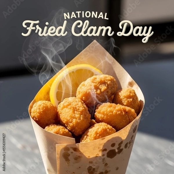 Fototapeta Celebrate National Fried Clam Day with Delicious Golden Fried Clams and a Zesty Lemon Wedge Delight