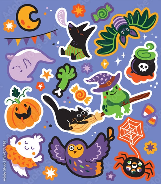 Fototapeta Print design. Spooky season with cartoon funny characters. Vector illustration