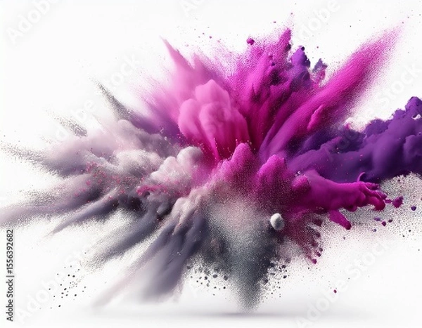 Fototapeta pink purple silver colours powder exploding isolated on a white background