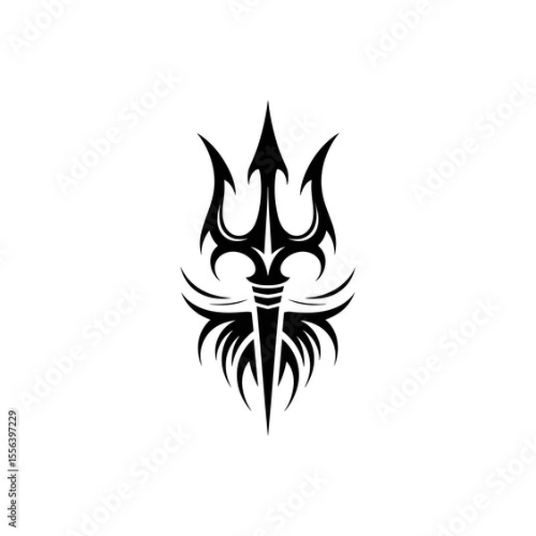 Fototapeta Intricate Trident Design: A striking black and white illustration of a trident, showcasing an array of sharp lines and symmetrical shapes that exude both power and elegance.