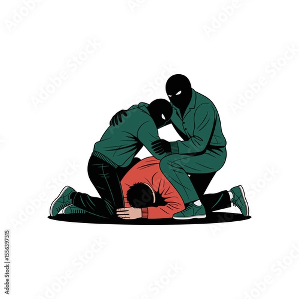 Fototapeta Suspenseful Confrontation: An illustration of figures, conveying intensity, with a focus on interaction and emotion, possibly depicting struggle or conflict