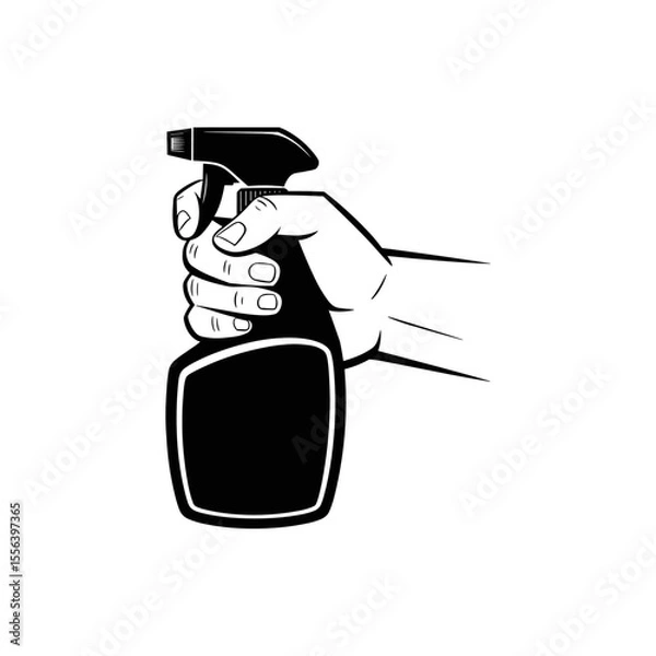 Fototapeta Hand Holding Spray Bottle: A strong hand firmly grips a spray bottle, ready for action. The graphic style evokes a sense of cleanliness and efficiency.